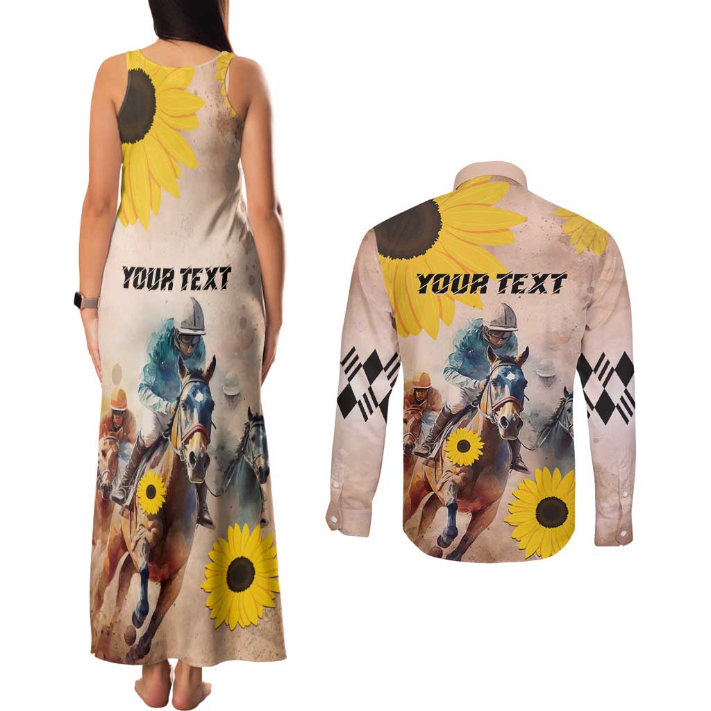 Personalized Preakness Horse Racing Couples Matching Tank Maxi Dress and Long Sleeve Button Shirt Run for the Black Eyed Susans