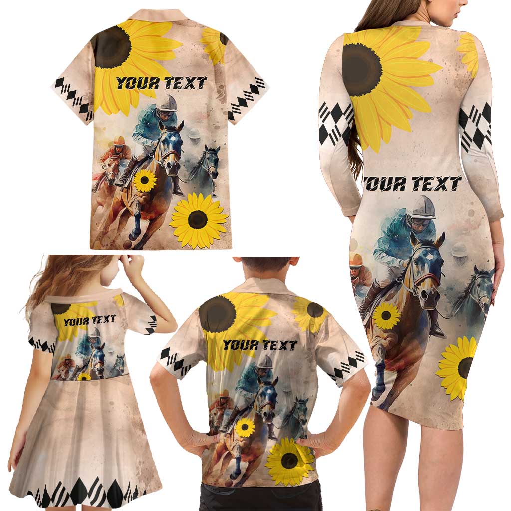 Personalized Preakness Horse Racing Family Matching Long Sleeve Bodycon Dress and Hawaiian Shirt Run for the Black Eyed Susans