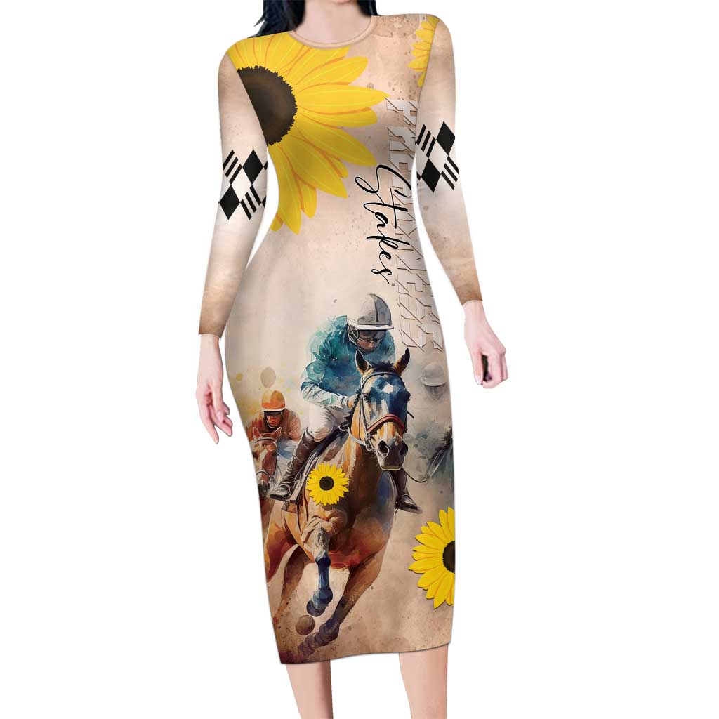 Personalized Preakness Horse Racing Family Matching Long Sleeve Bodycon Dress and Hawaiian Shirt Run for the Black Eyed Susans