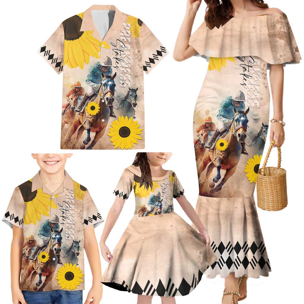 Personalized Preakness Horse Racing Family Matching Mermaid Dress and Hawaiian Shirt Run for the Black Eyed Susans
