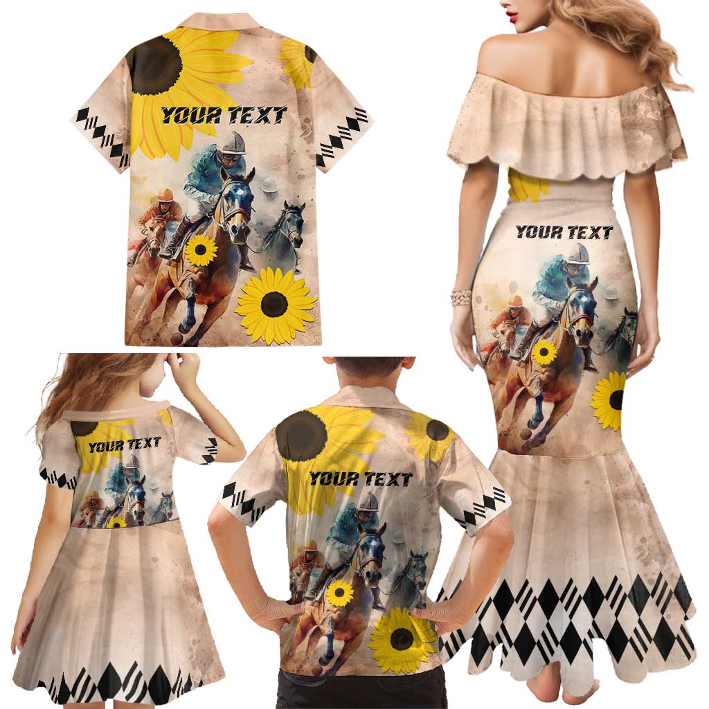 Personalized Preakness Horse Racing Family Matching Mermaid Dress and Hawaiian Shirt Run for the Black Eyed Susans