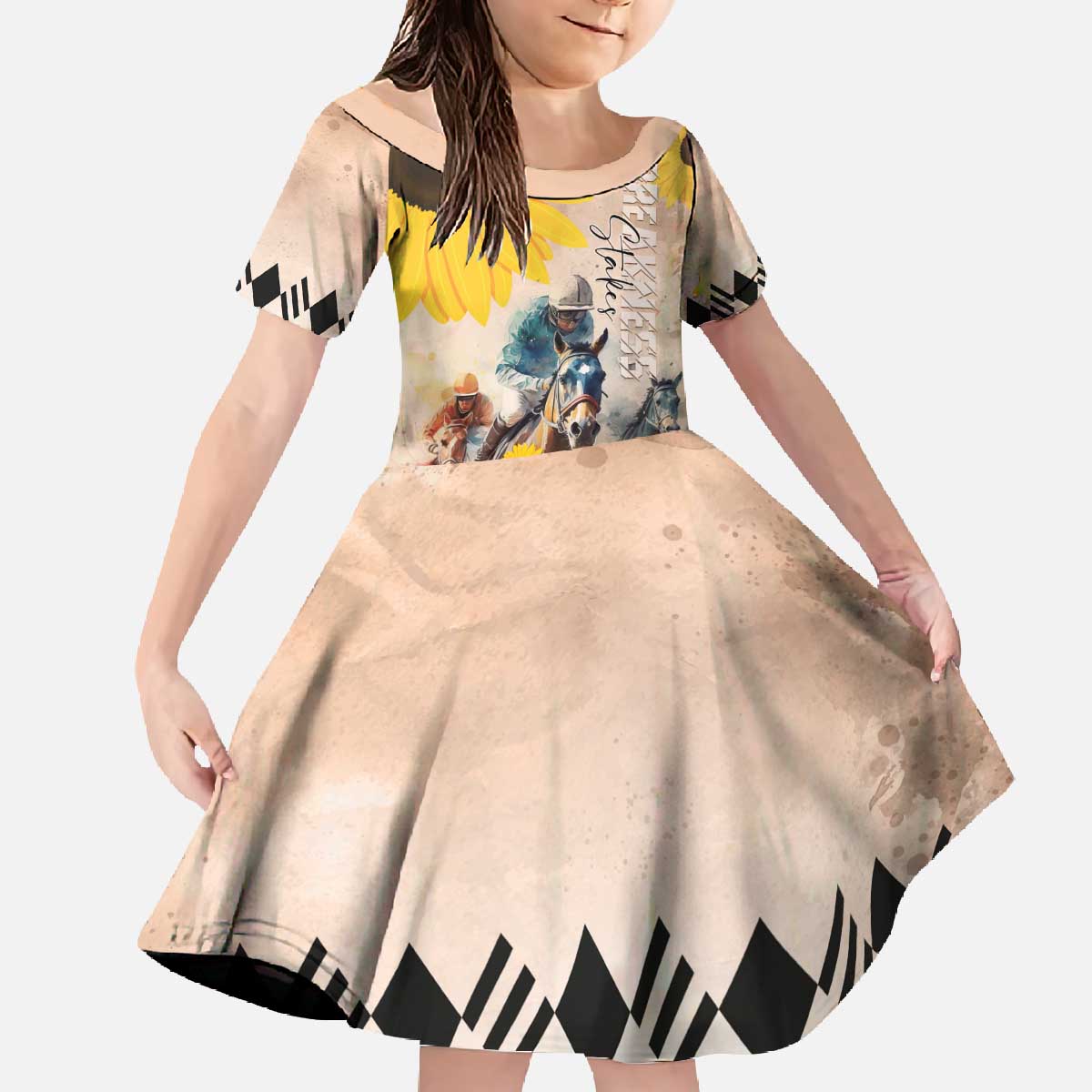 Personalized Preakness Horse Racing Family Matching Off The Shoulder Long Sleeve Dress and Hawaiian Shirt Run for the Black Eyed Susans