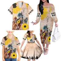 Personalized Preakness Horse Racing Family Matching Off The Shoulder Long Sleeve Dress and Hawaiian Shirt Run for the Black Eyed Susans