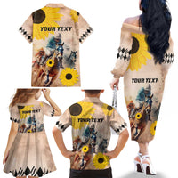 Personalized Preakness Horse Racing Family Matching Off The Shoulder Long Sleeve Dress and Hawaiian Shirt Run for the Black Eyed Susans