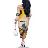 Personalized Preakness Horse Racing Family Matching Off The Shoulder Long Sleeve Dress and Hawaiian Shirt Run for the Black Eyed Susans