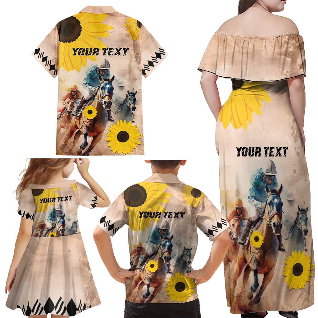 Personalized Preakness Horse Racing Family Matching Off Shoulder Maxi Dress and Hawaiian Shirt Run for the Black Eyed Susans
