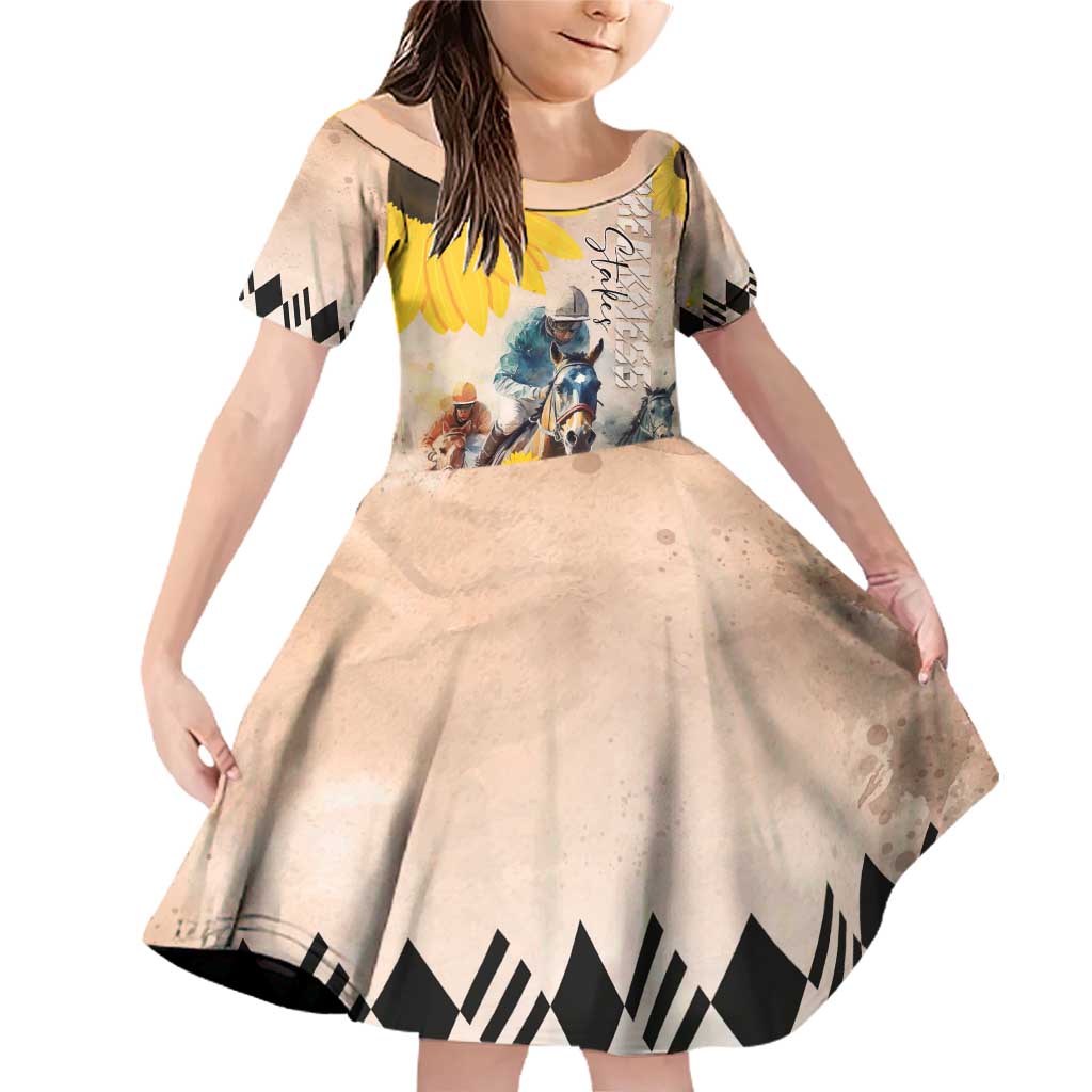 Personalized Preakness Horse Racing Family Matching Off Shoulder Short Dress and Hawaiian Shirt Run for the Black Eyed Susans