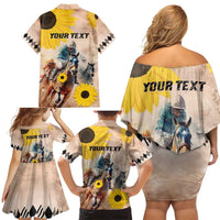 Personalized Preakness Horse Racing Family Matching Off Shoulder Short Dress and Hawaiian Shirt Run for the Black Eyed Susans