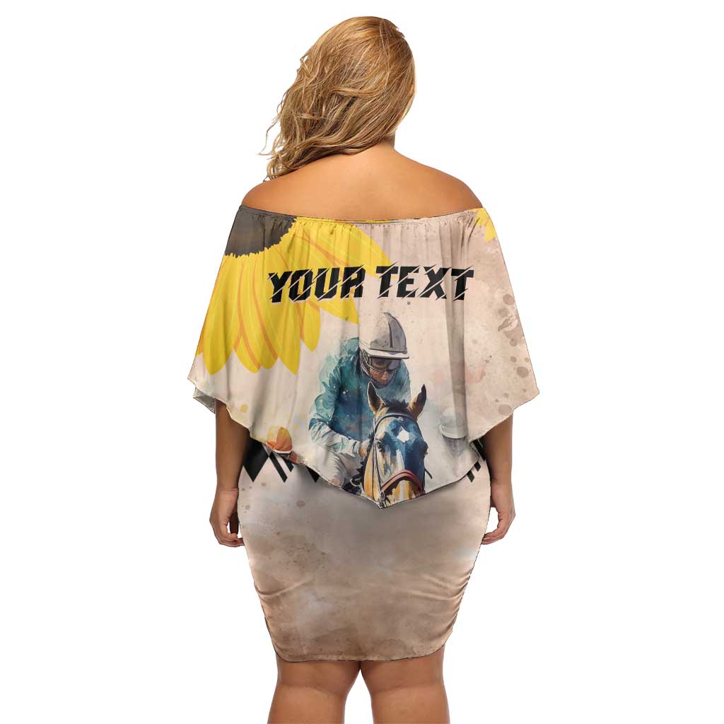 Personalized Preakness Horse Racing Family Matching Off Shoulder Short Dress and Hawaiian Shirt Run for the Black Eyed Susans