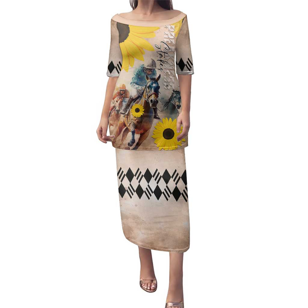 Personalized Preakness Horse Racing Family Matching Puletasi and Hawaiian Shirt Run for the Black Eyed Susans