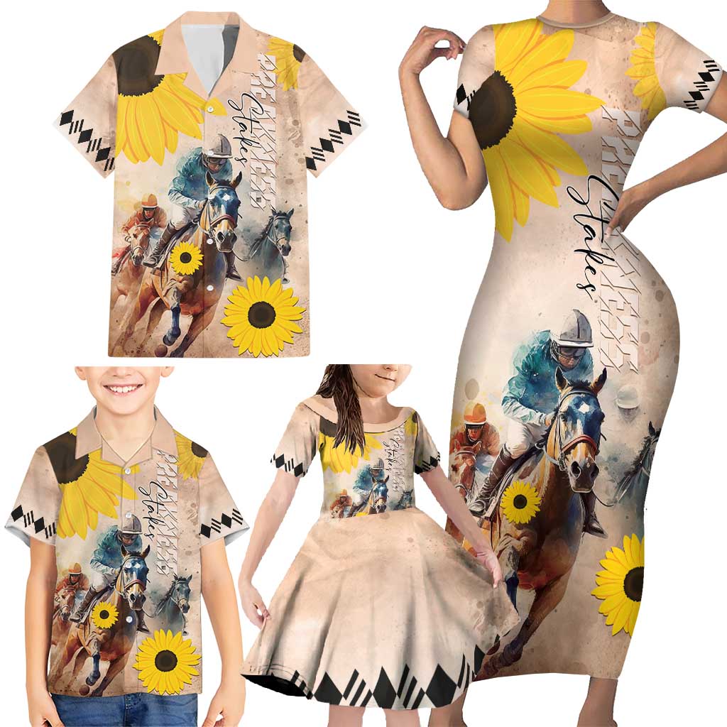 Personalized Preakness Horse Racing Family Matching Short Sleeve Bodycon Dress and Hawaiian Shirt Run for the Black Eyed Susans