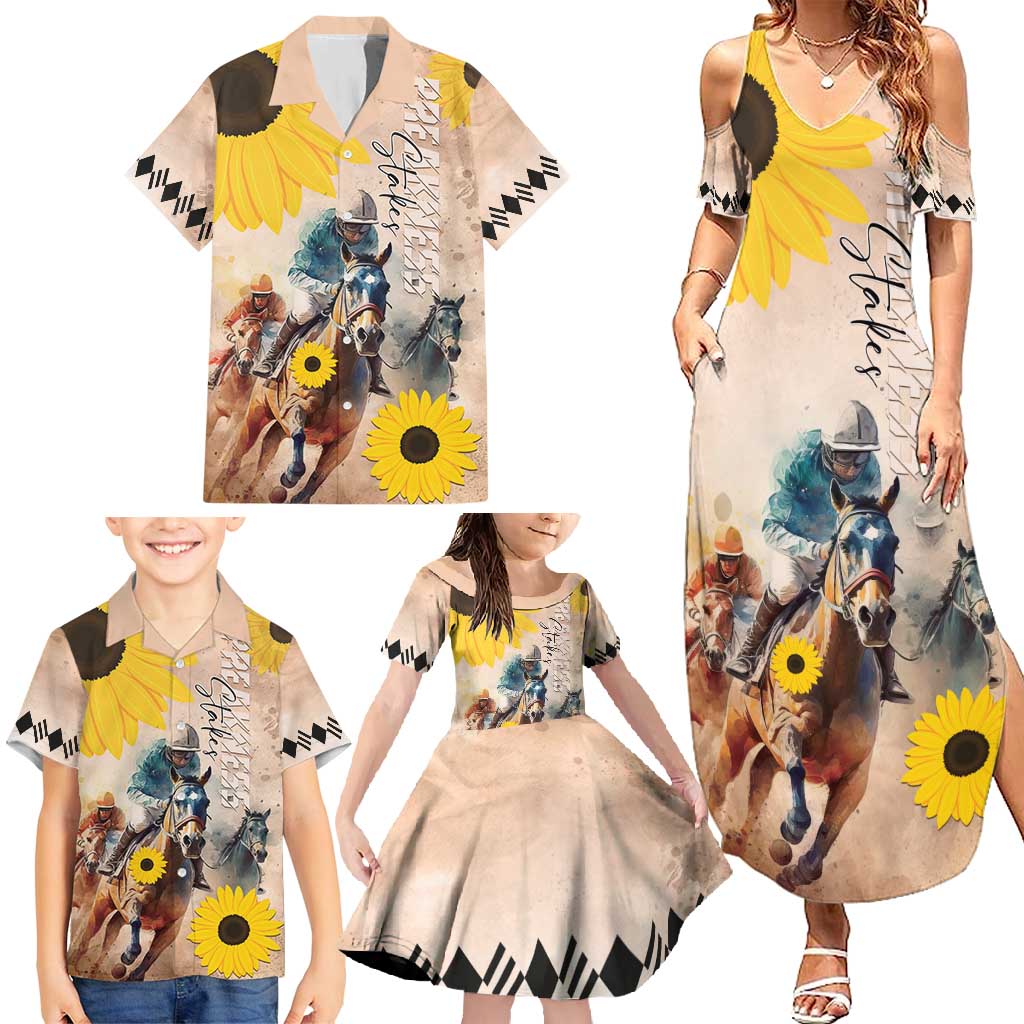 Personalized Preakness Horse Racing Family Matching Summer Maxi Dress and Hawaiian Shirt Run for the Black Eyed Susans