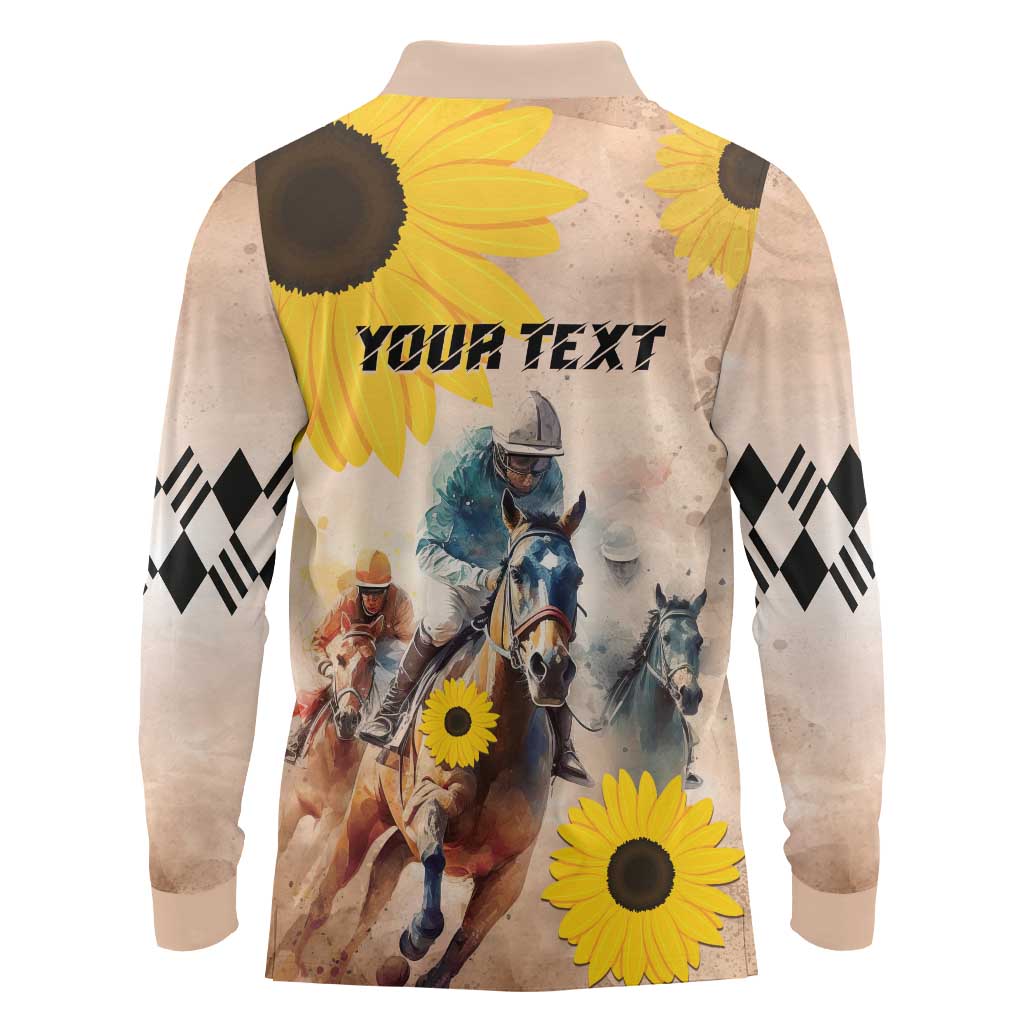 Personalized Preakness Horse Racing Long Sleeve Polo Shirt Run for the Black Eyed Susans