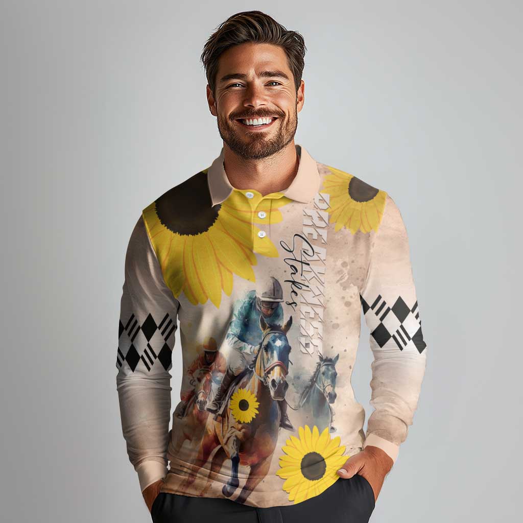 Personalized Preakness Horse Racing Long Sleeve Polo Shirt Run for the Black Eyed Susans