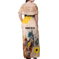 Personalized Preakness Horse Racing Off Shoulder Maxi Dress Run for the Black Eyed Susans