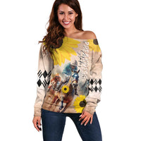 Personalized Preakness Horse Racing Off Shoulder Sweater Run for the Black Eyed Susans