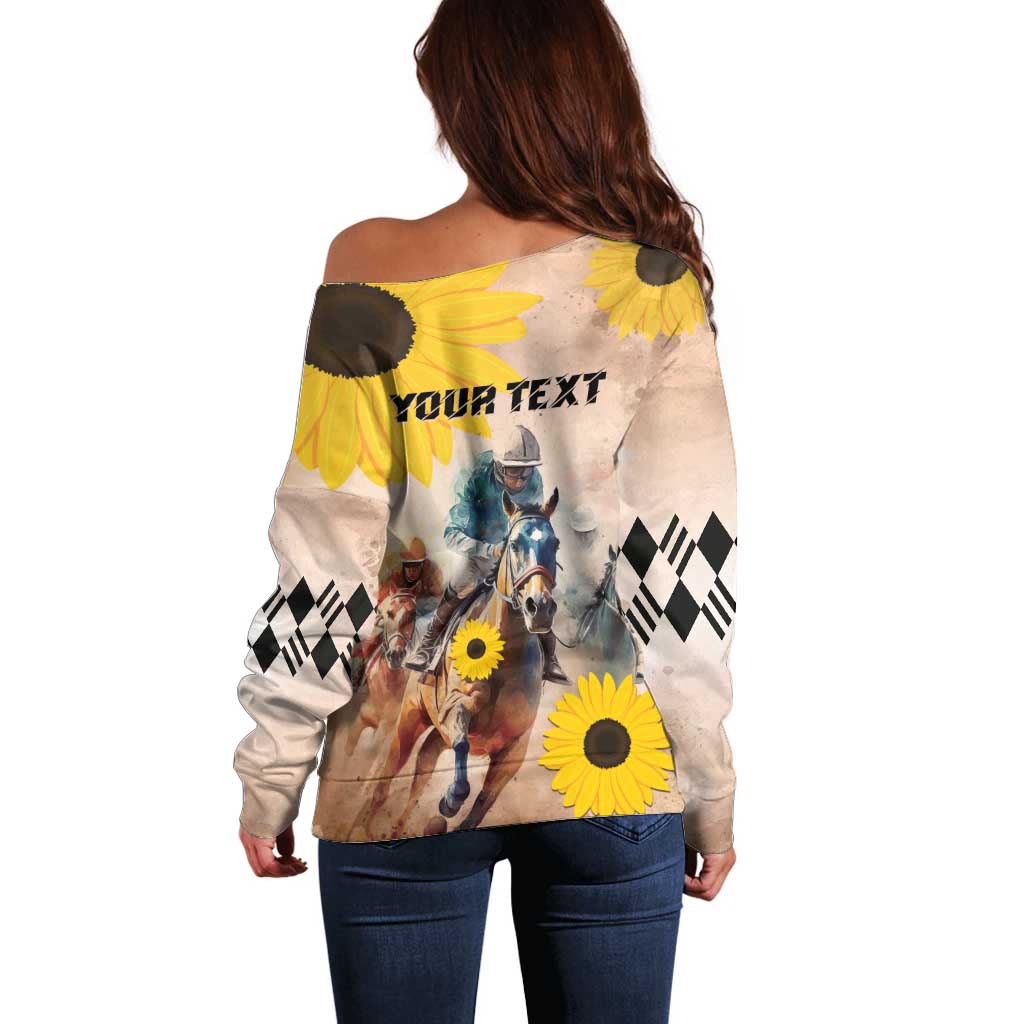 Personalized Preakness Horse Racing Off Shoulder Sweater Run for the Black Eyed Susans