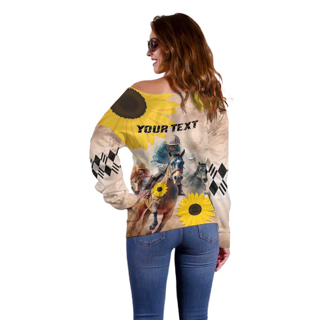 Personalized Preakness Horse Racing Off Shoulder Sweater Run for the Black Eyed Susans