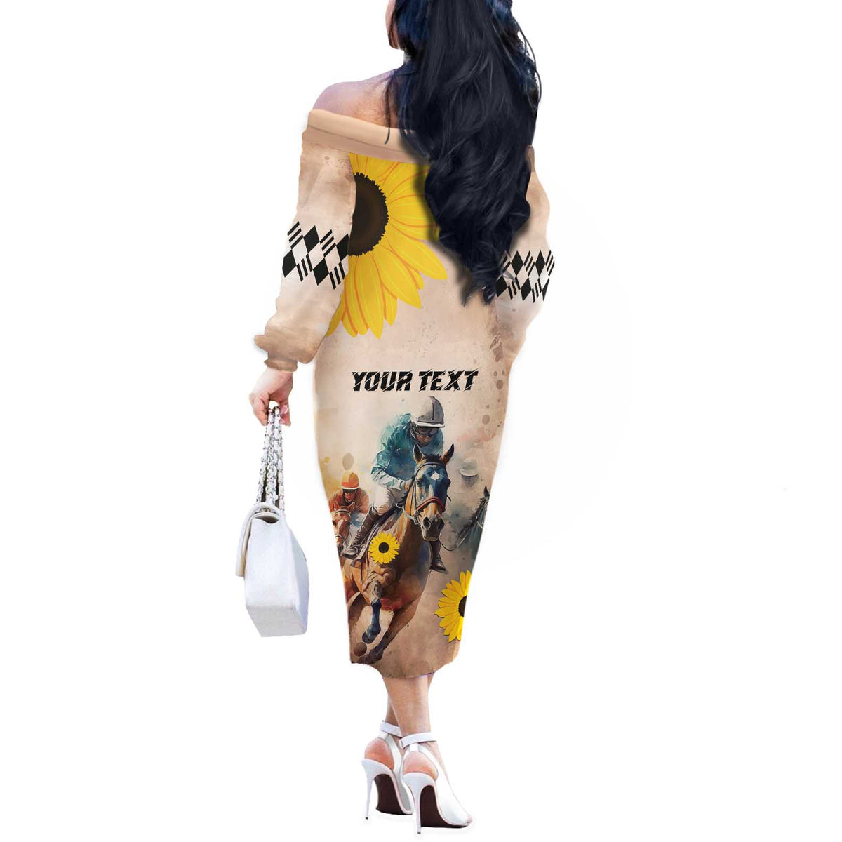 Personalized Preakness Horse Racing Off The Shoulder Long Sleeve Dress Run for the Black Eyed Susans