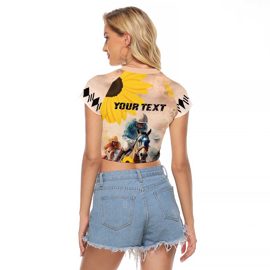 Personalized Preakness Horse Racing Raglan Cropped T Shirt Run for the Black Eyed Susans