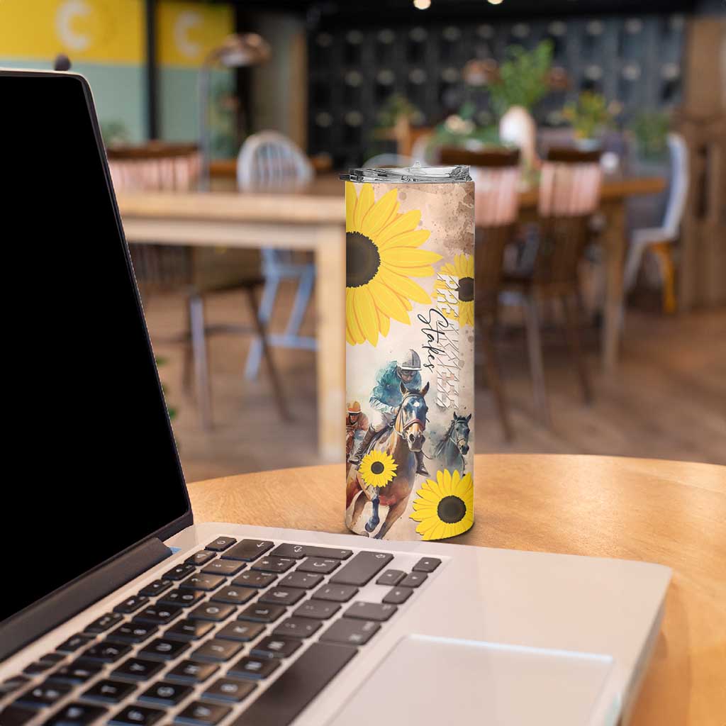 Personalized Preakness Horse Racing Skinny Tumbler Run for the Black Eyed Susans