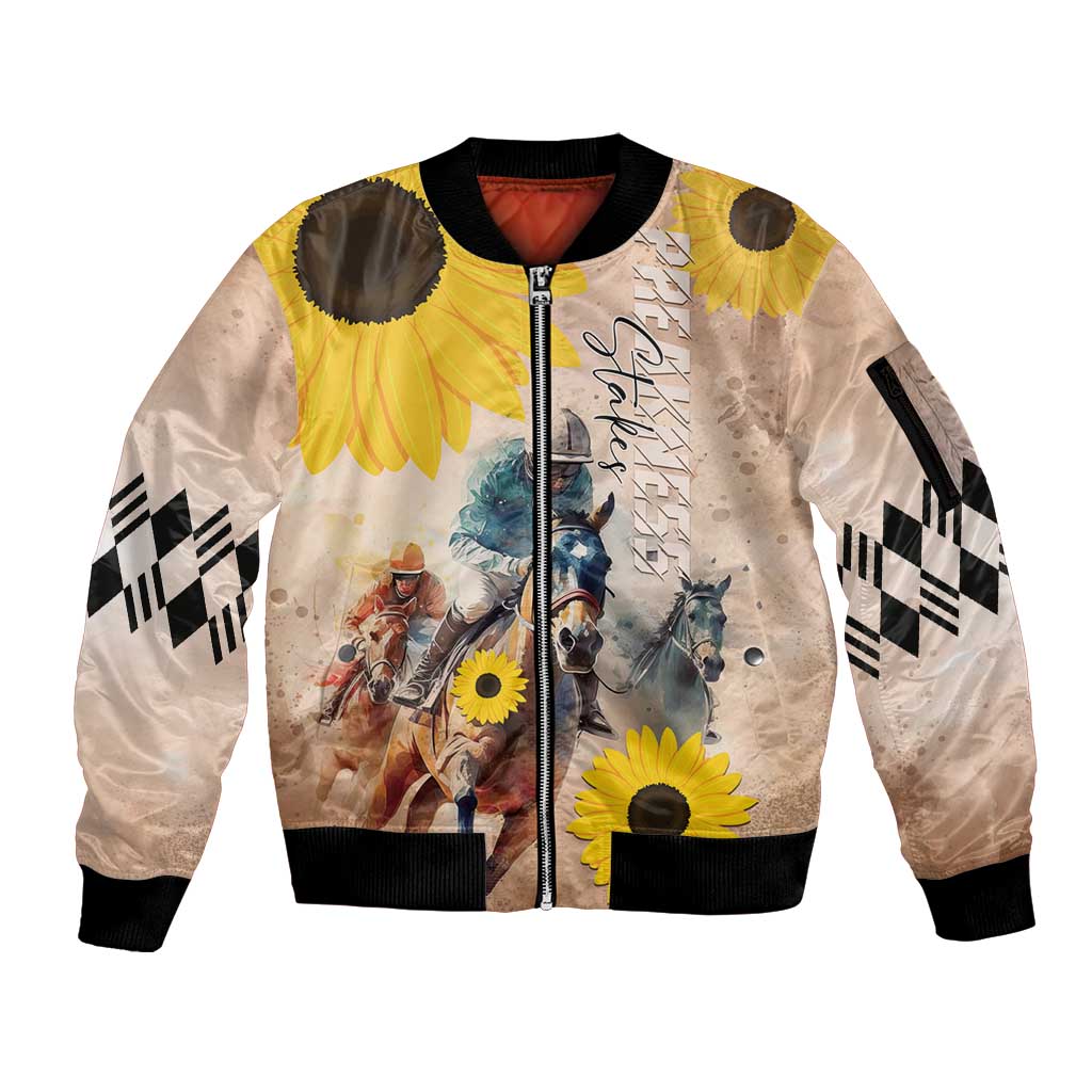 Personalized Preakness Horse Racing Sleeve Zip Bomber Jacket Run for the Black Eyed Susans