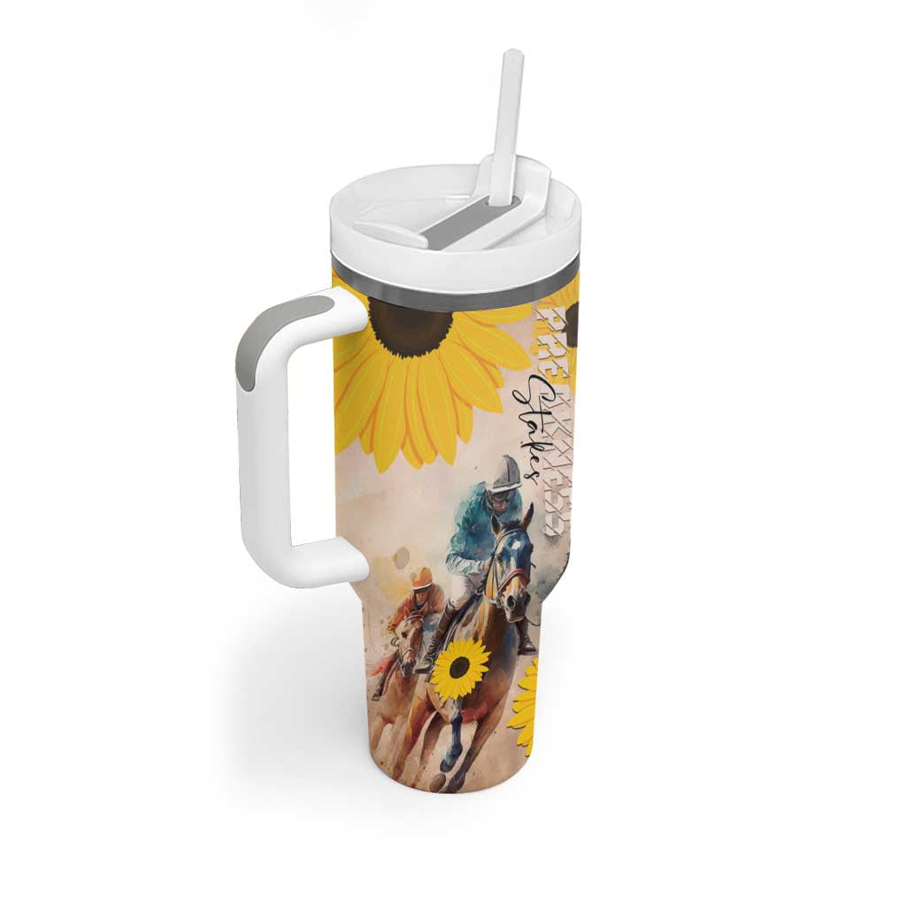 Personalized Preakness Horse Racing Tumbler With Handle Run for the Black Eyed Susans