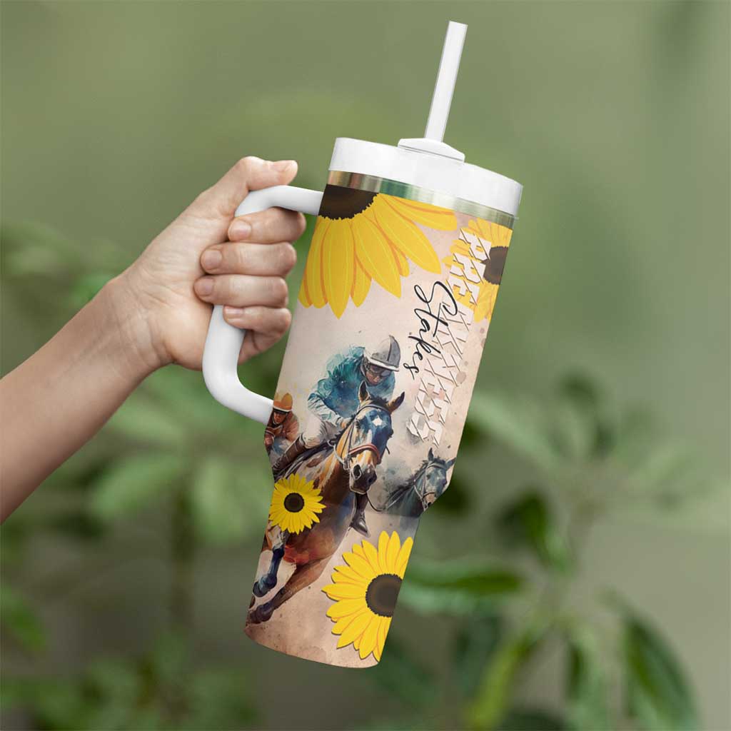 Personalized Preakness Horse Racing Tumbler With Handle Run for the Black Eyed Susans