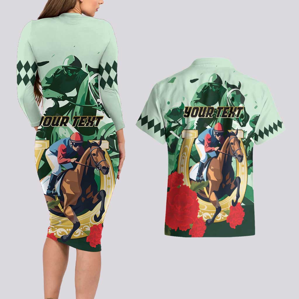 Personalized Belmont Horse Racing Couples Matching Long Sleeve Bodycon Dress and Hawaiian Shirt The Test of the Champion
