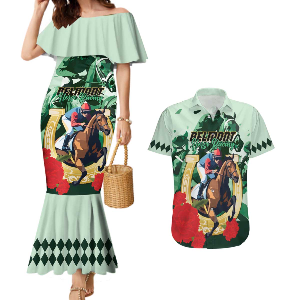 Personalized Belmont Horse Racing Couples Matching Mermaid Dress and Hawaiian Shirt The Test of the Champion