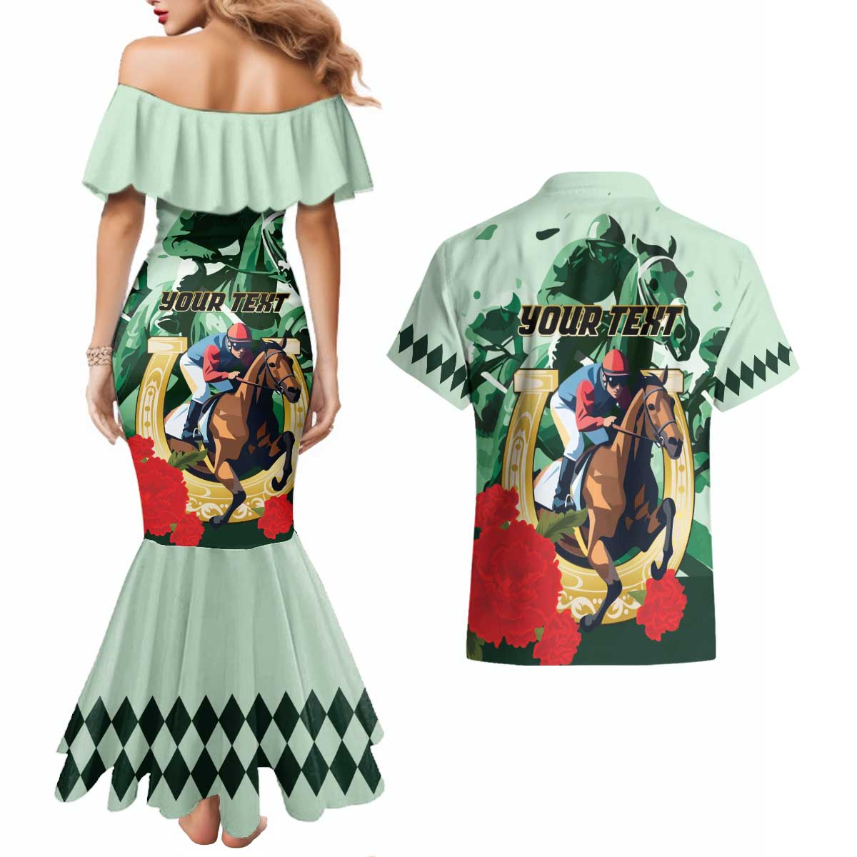 Personalized Belmont Horse Racing Couples Matching Mermaid Dress and Hawaiian Shirt The Test of the Champion