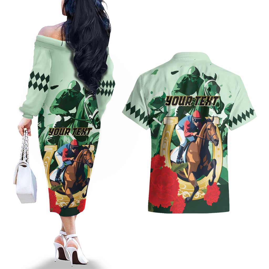 Personalized Belmont Horse Racing Couples Matching Off The Shoulder Long Sleeve Dress and Hawaiian Shirt The Test of the Champion