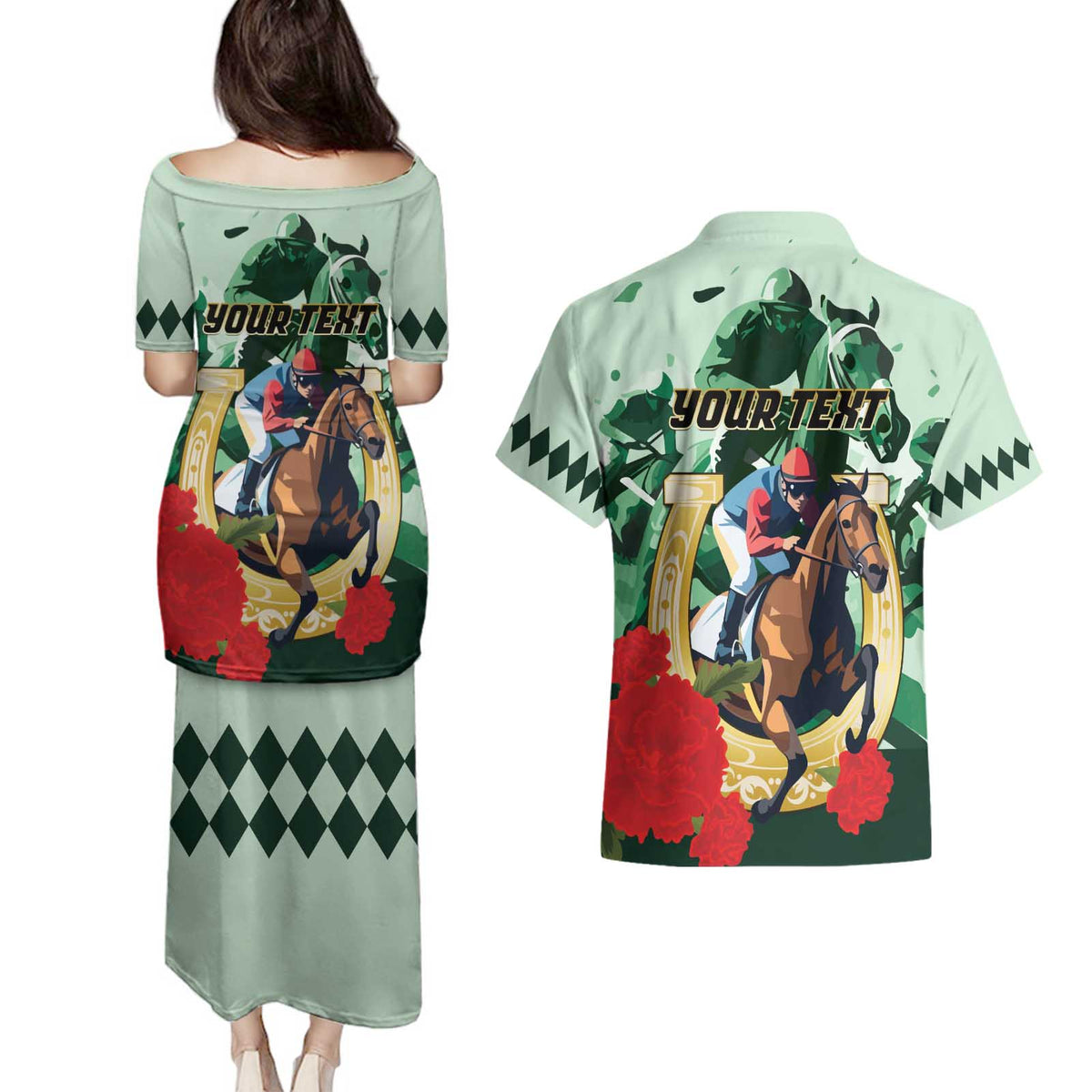 Personalized Belmont Horse Racing Couples Matching Puletasi and Hawaiian Shirt The Test of the Champion