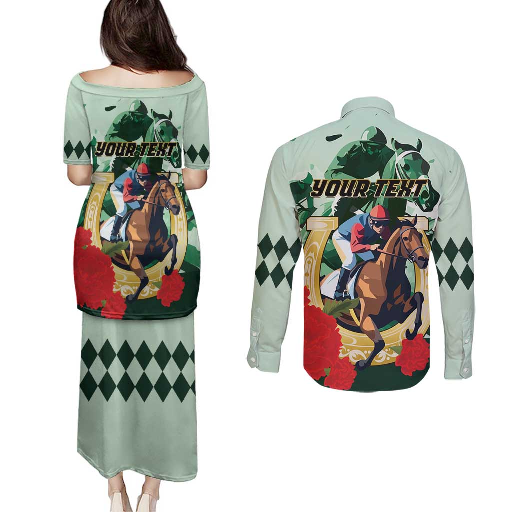Personalized Belmont Horse Racing Couples Matching Puletasi and Long Sleeve Button Shirt The Test of the Champion