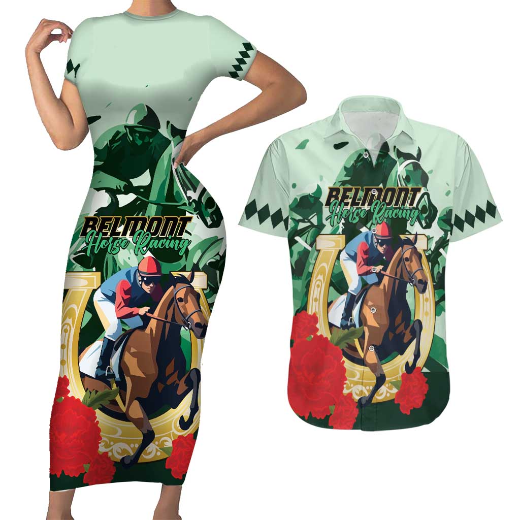 Personalized Belmont Horse Racing Couples Matching Short Sleeve Bodycon Dress and Hawaiian Shirt The Test of the Champion