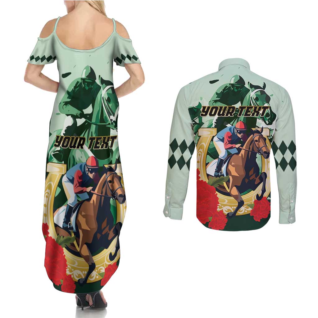 Personalized Belmont Horse Racing Couples Matching Summer Maxi Dress and Long Sleeve Button Shirt The Test of the Champion