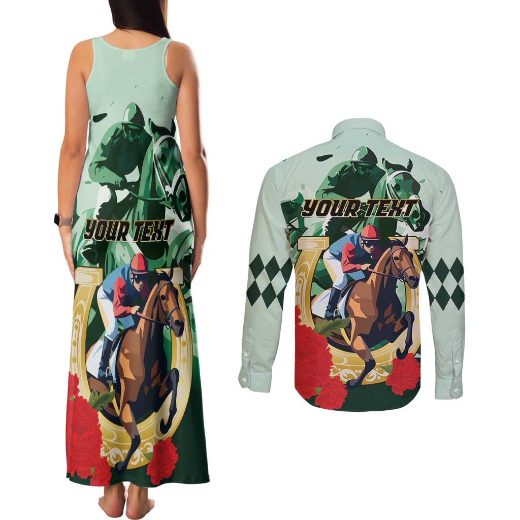 Personalized Belmont Horse Racing Couples Matching Tank Maxi Dress and Long Sleeve Button Shirt The Test of the Champion