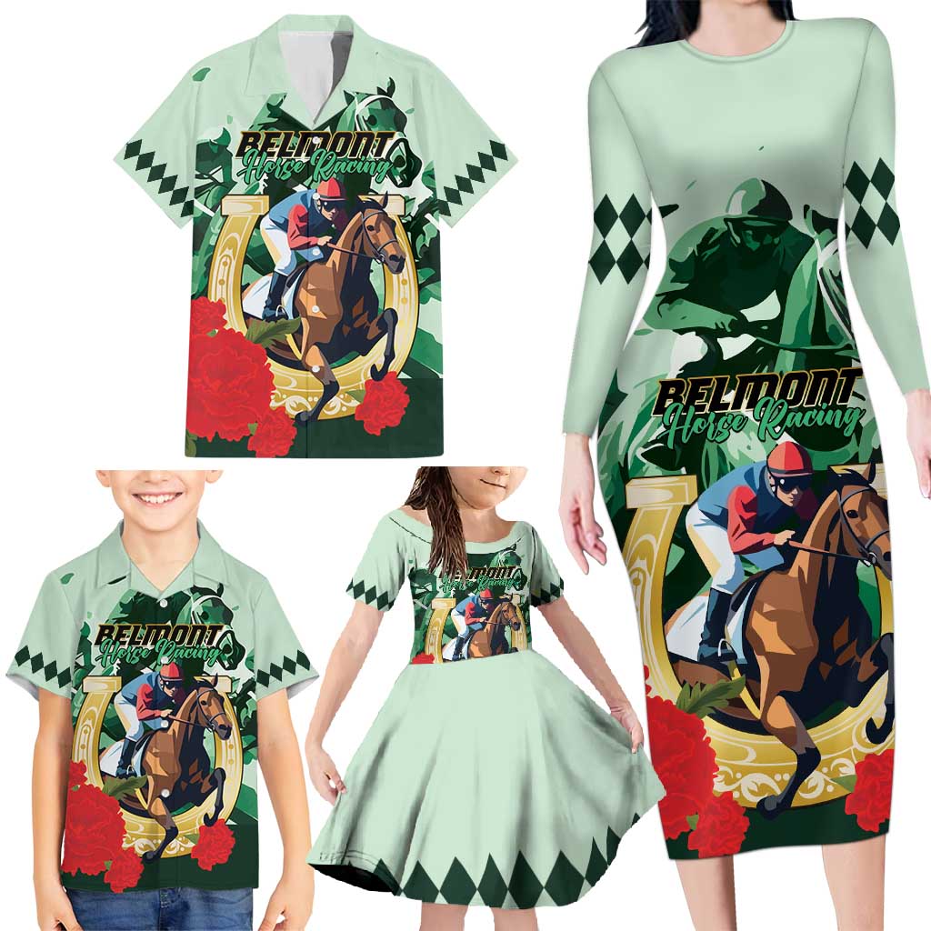 Personalized Belmont Horse Racing Family Matching Long Sleeve Bodycon Dress and Hawaiian Shirt The Test of the Champion