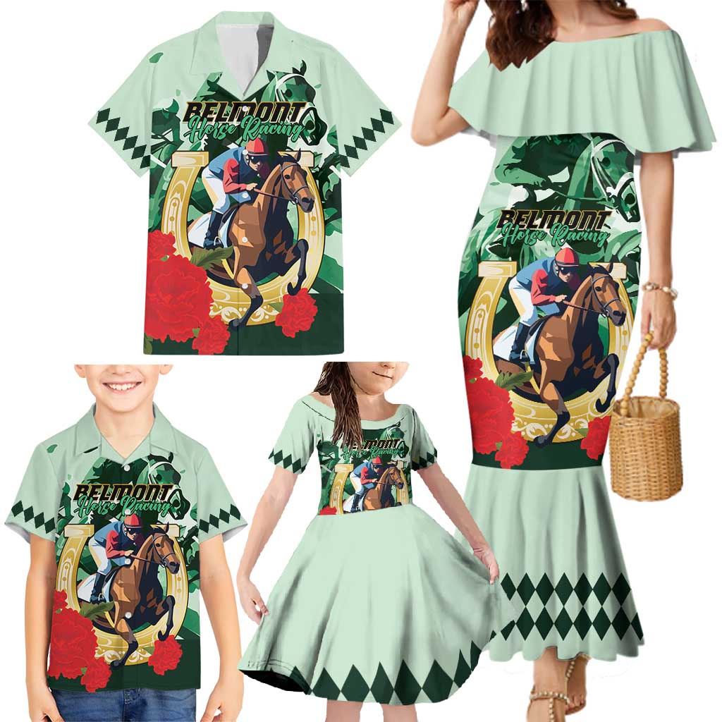 Personalized Belmont Horse Racing Family Matching Mermaid Dress and Hawaiian Shirt The Test of the Champion