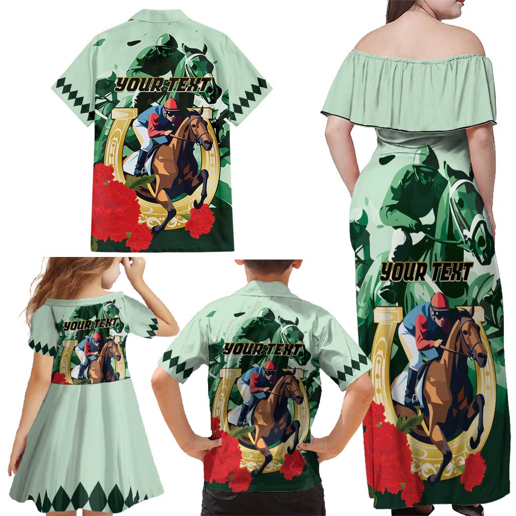 Personalized Belmont Horse Racing Family Matching Off Shoulder Maxi Dress and Hawaiian Shirt The Test of the Champion