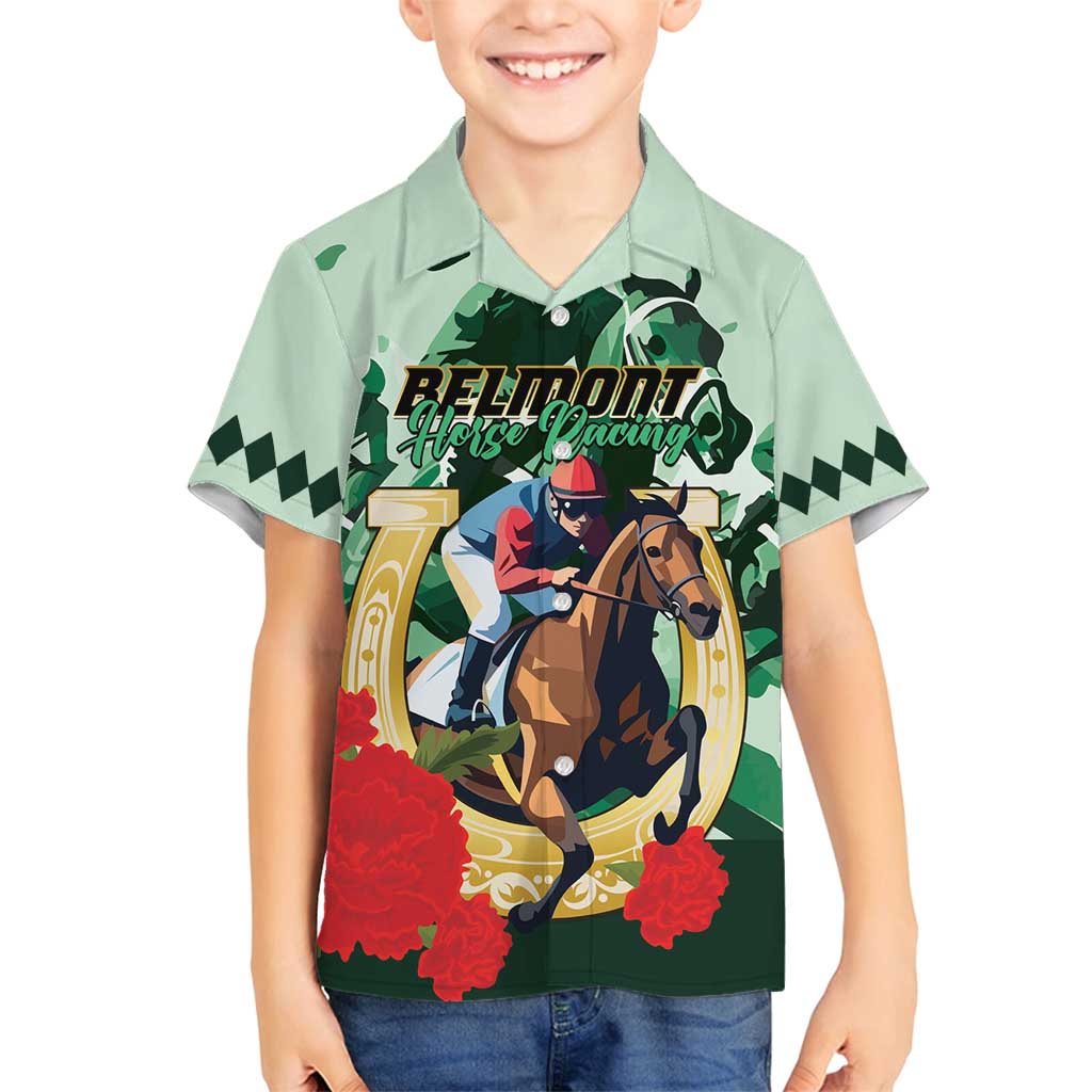 Personalized Belmont Horse Racing Family Matching Off Shoulder Short Dress and Hawaiian Shirt The Test of the Champion