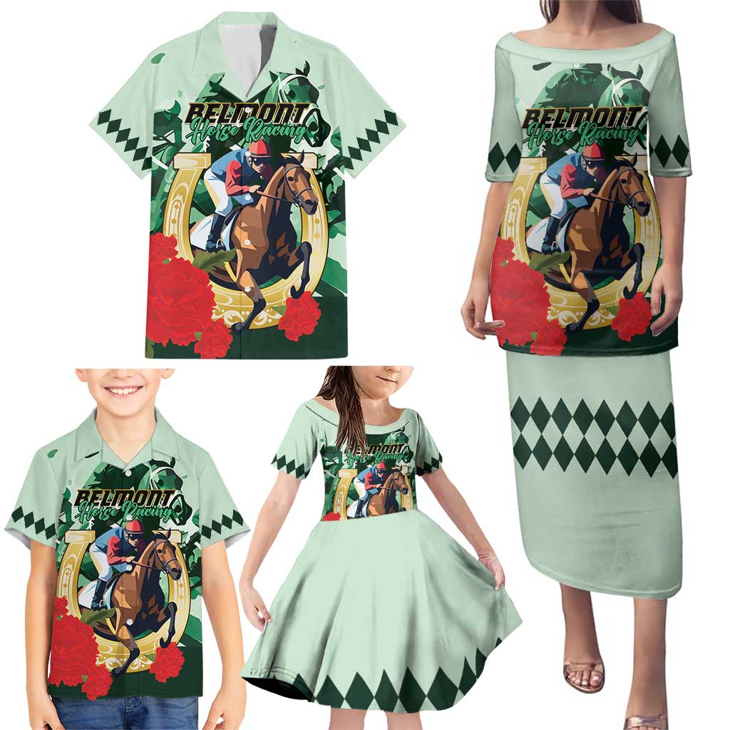 Personalized Belmont Horse Racing Family Matching Puletasi and Hawaiian Shirt The Test of the Champion