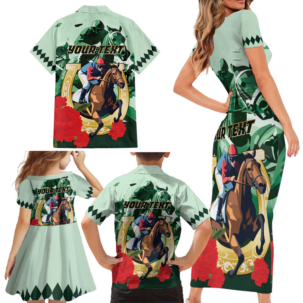 Personalized Belmont Horse Racing Family Matching Short Sleeve Bodycon Dress and Hawaiian Shirt The Test of the Champion