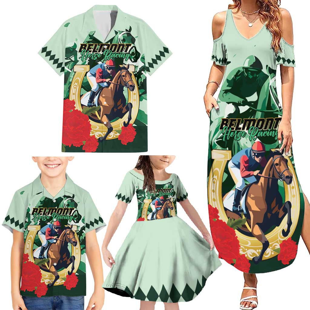 Personalized Belmont Horse Racing Family Matching Summer Maxi Dress and Hawaiian Shirt The Test of the Champion