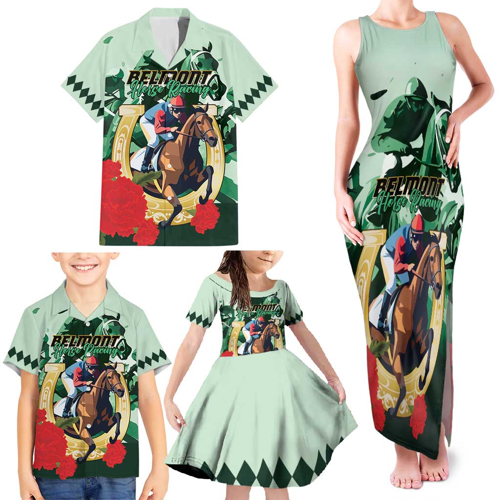 Personalized Belmont Horse Racing Family Matching Tank Maxi Dress and Hawaiian Shirt The Test of the Champion
