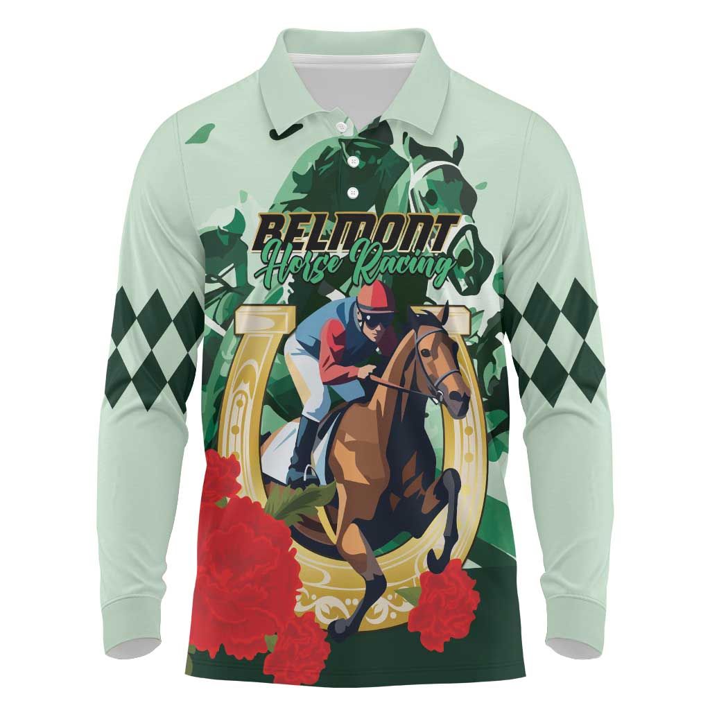 Personalized Belmont Horse Racing Long Sleeve Polo Shirt The Test of the Champion