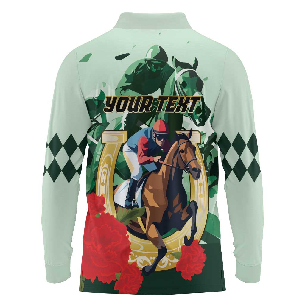 Personalized Belmont Horse Racing Long Sleeve Polo Shirt The Test of the Champion