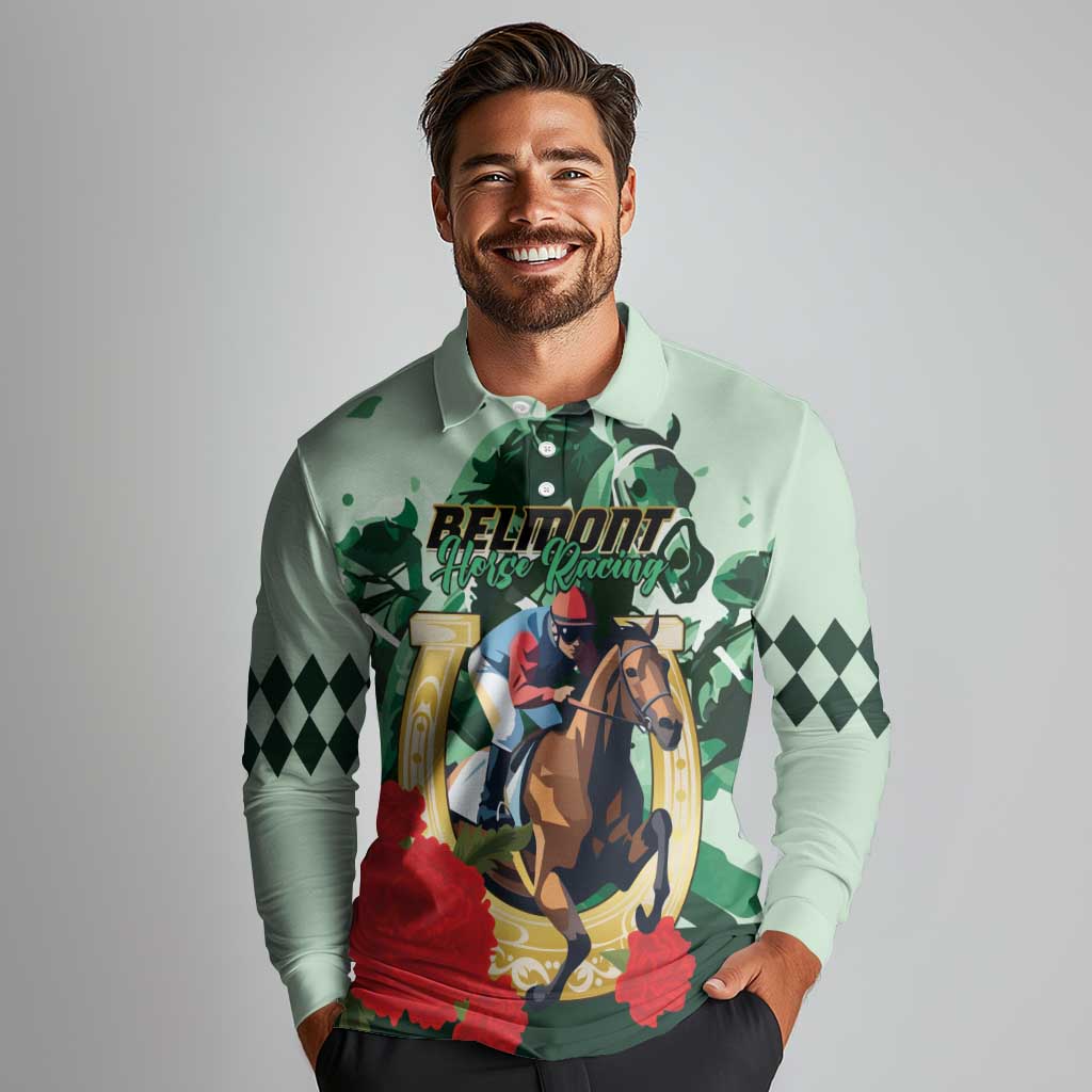 Personalized Belmont Horse Racing Long Sleeve Polo Shirt The Test of the Champion