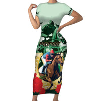 Personalized Belmont Horse Racing Short Sleeve Bodycon Dress The Test of the Champion