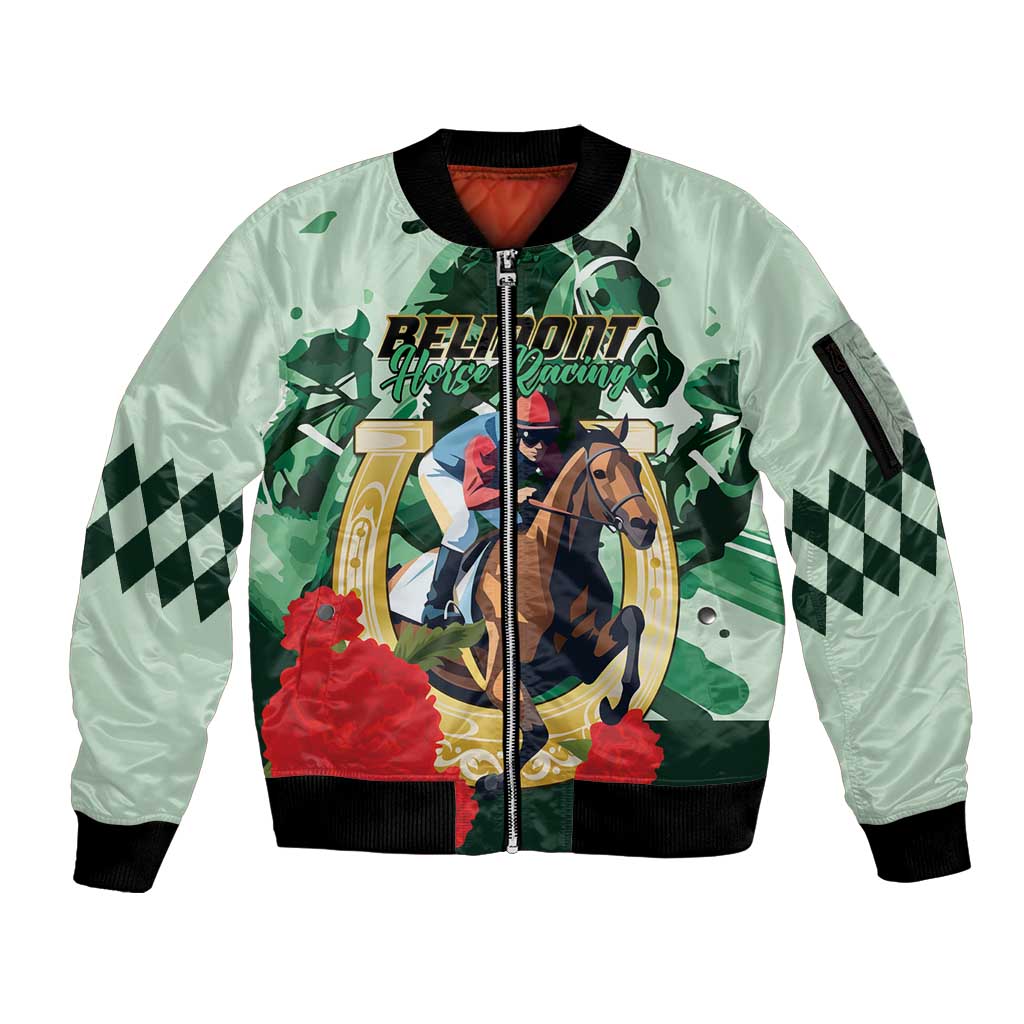 Personalized Belmont Horse Racing Sleeve Zip Bomber Jacket The Test of the Champion